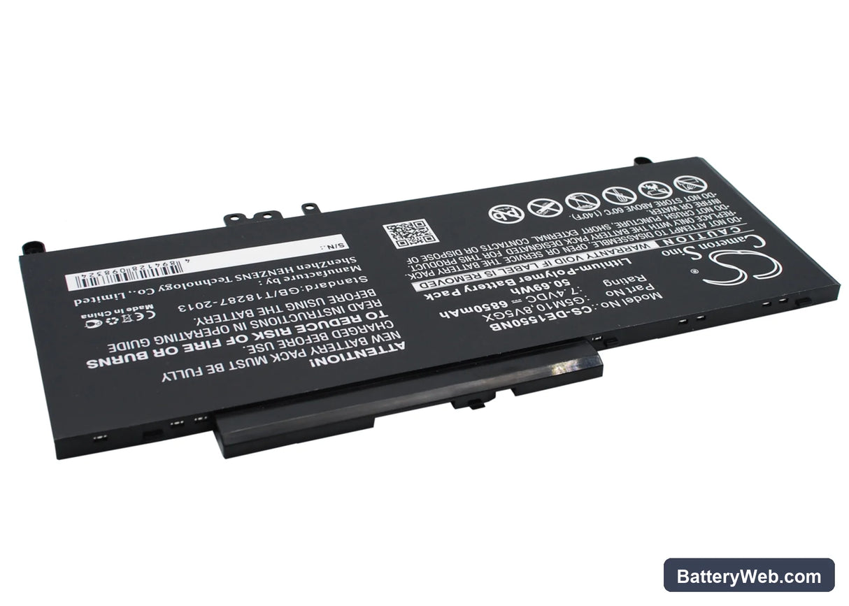Dell Latitude E5550 Replacement Battery, 7.4V, 6850mAh, Li-Polymer 3