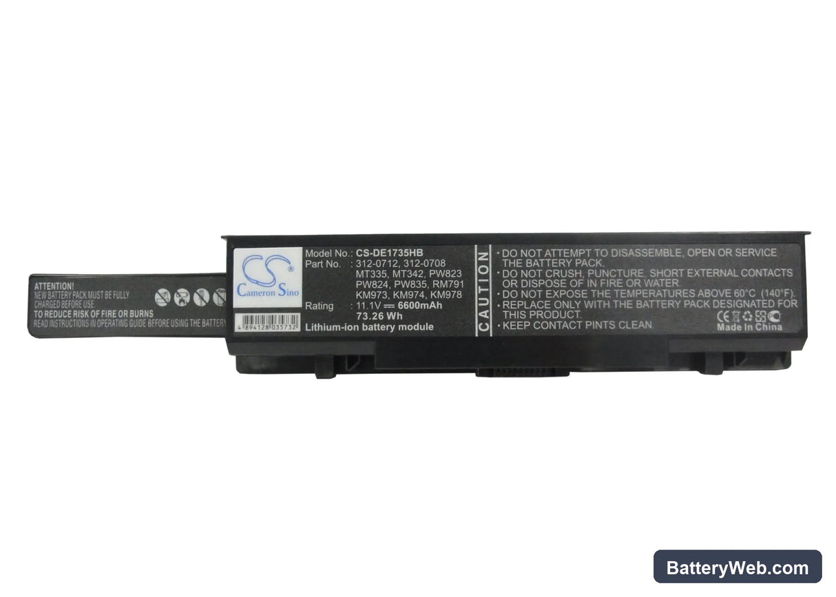 Dell Studio 1735 Replacement Battery, 11.1V, 6600mAh, Li-ion 5