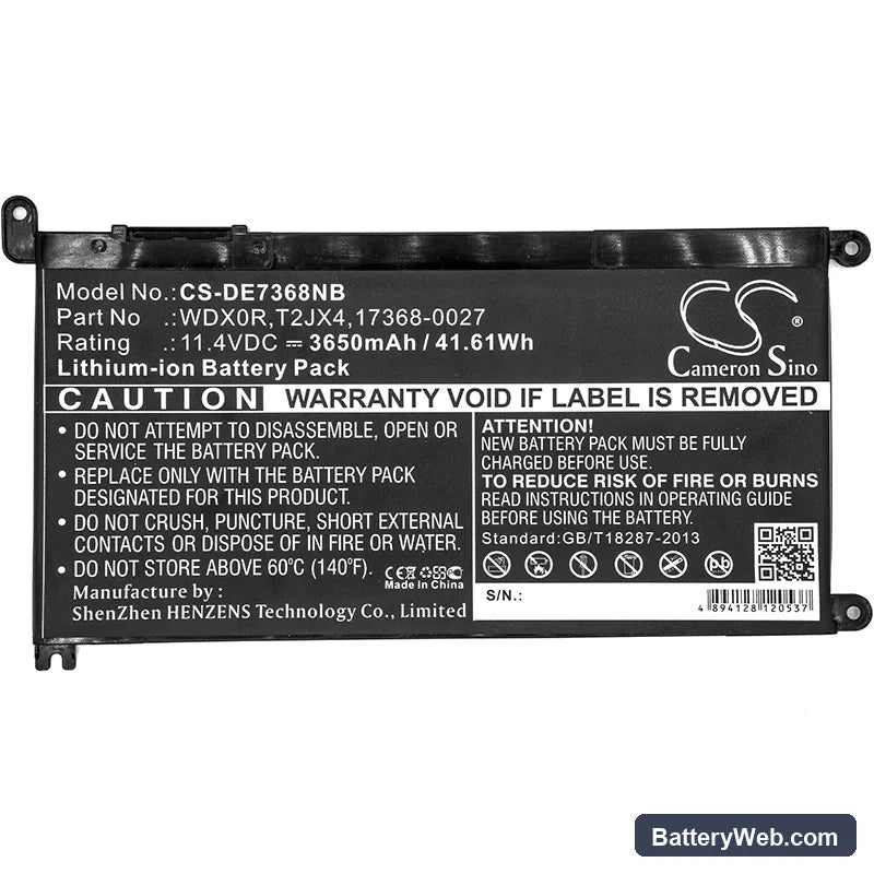 Dell INS 13MF PRO-D1508TS Replacement Battery, 11.4V, 3650mAh, Li-ion 3