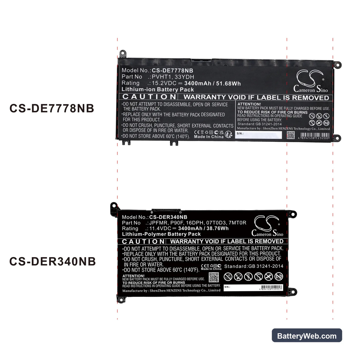 Dell DNCWSCB6106B Replacement Battery, 15.2V, 3400mAh, Li-ion 5