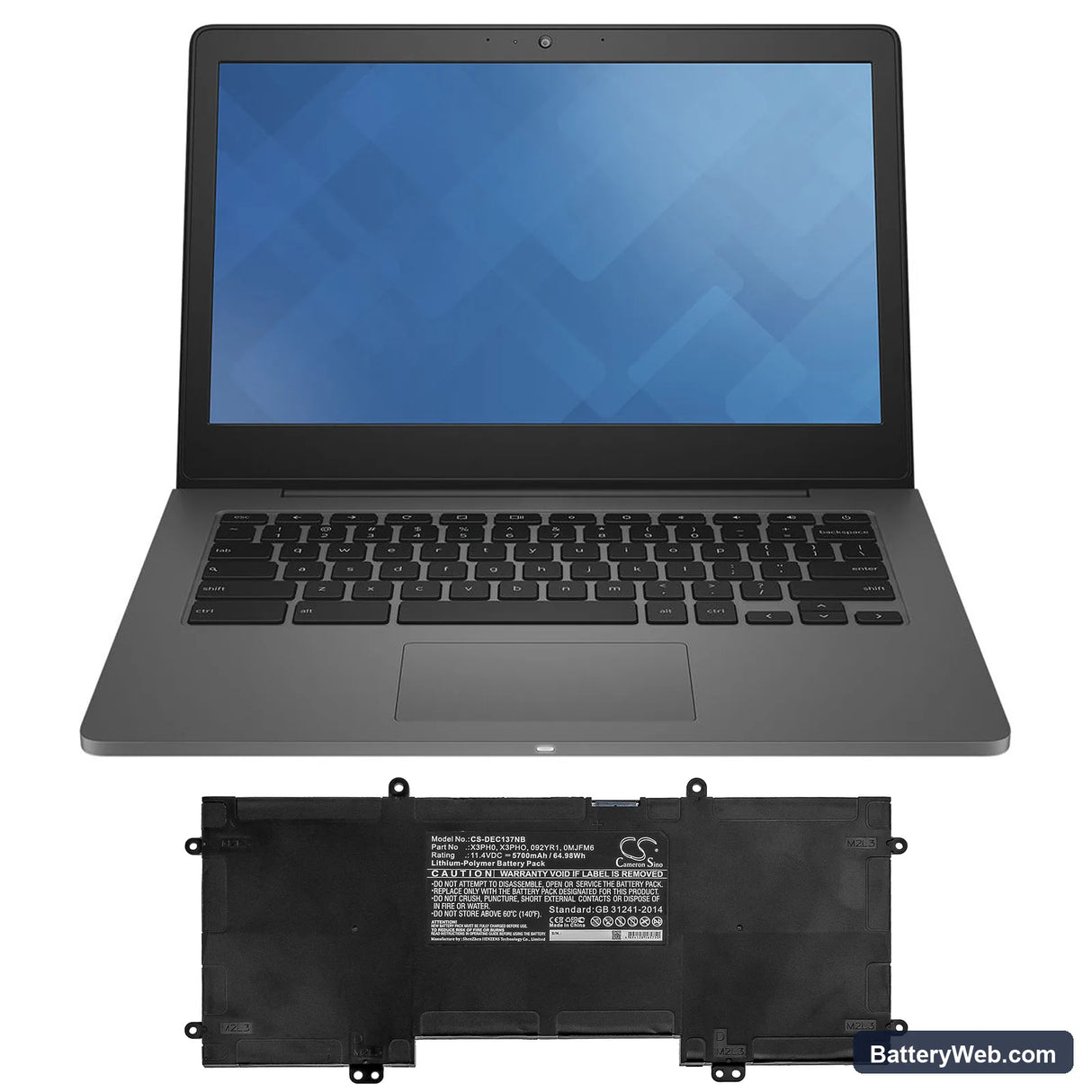 Dell Chromebook 13 7310 Replacement Battery, 11.4V, 5700mAh, Li-Polymer 5