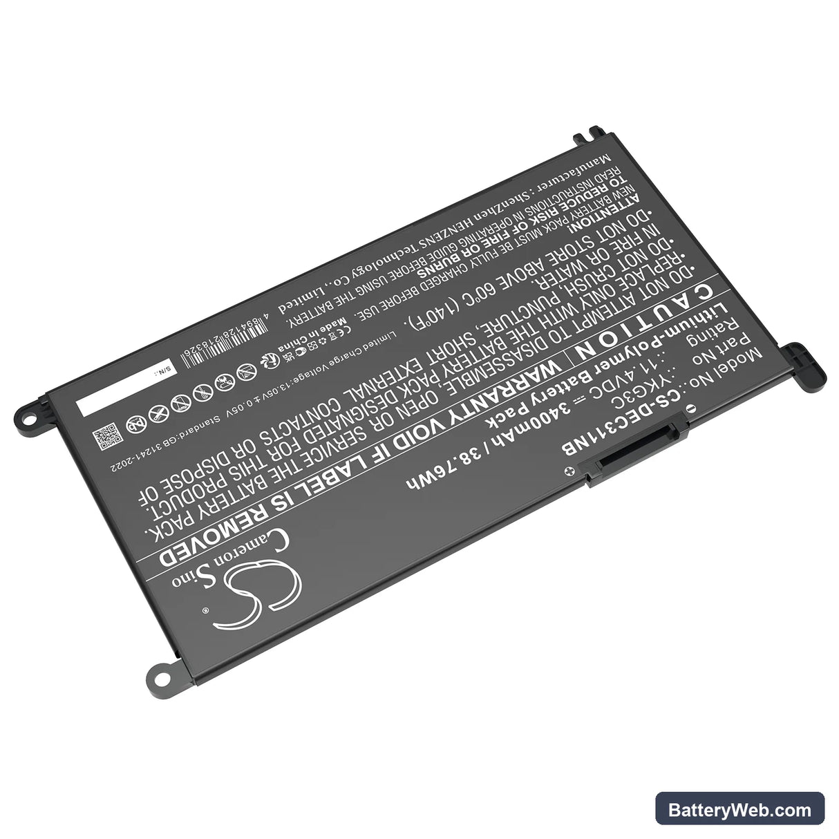 Dell Chromebook 3110 Replacement Battery, 11.4V, 3400mAh, Li-Polymer 2