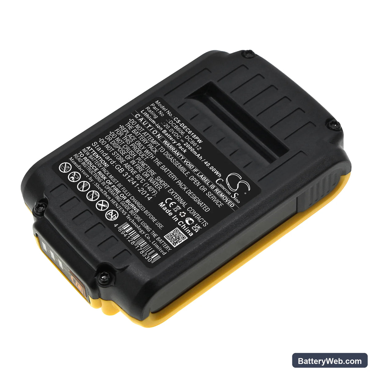 DeWalt 20V MAX Replacement Battery, 20V, 2000mAh, Li-ion 3