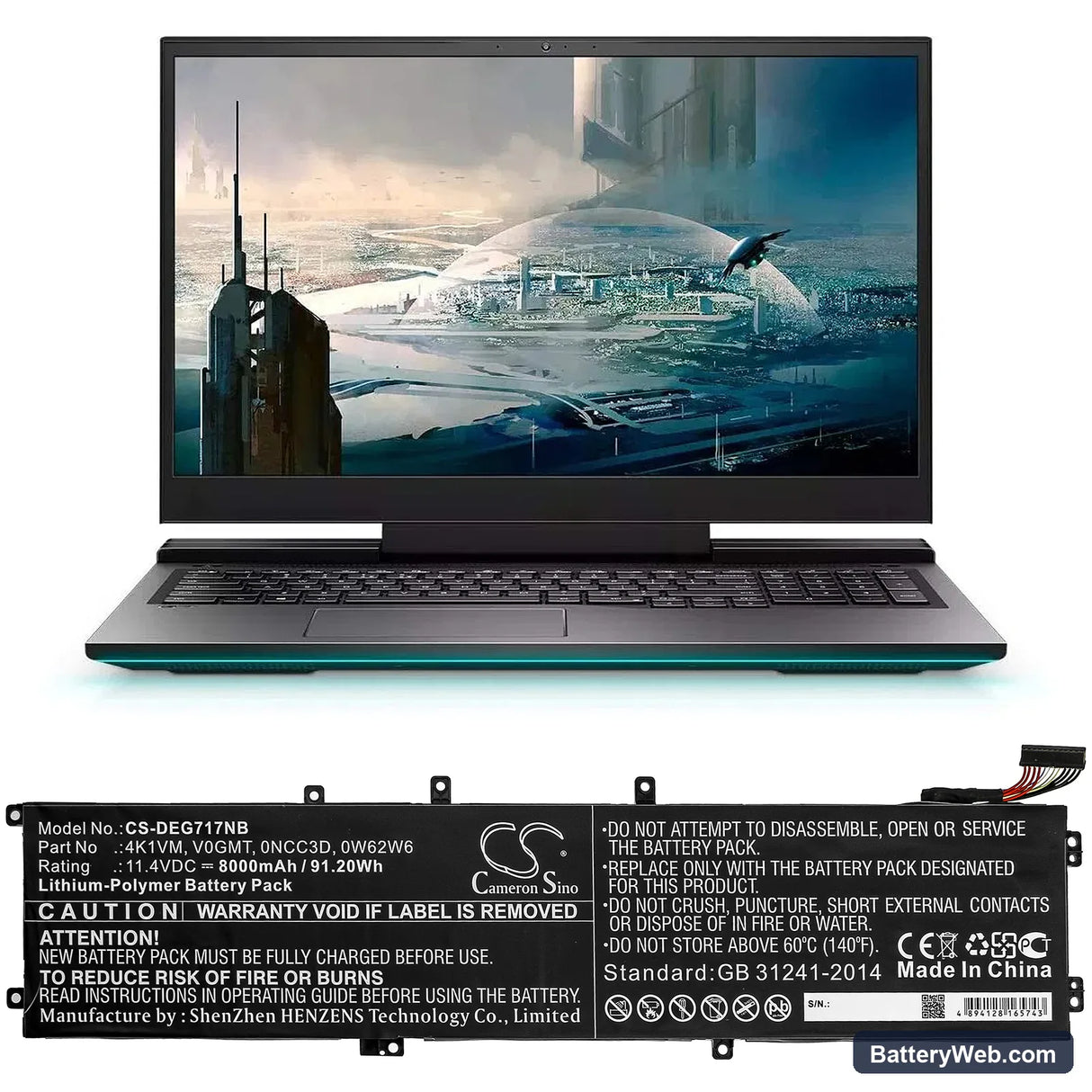 Dell G7 17 7700 Replacement Battery, 11.4V, 8000mAh, Li-Polymer 5
