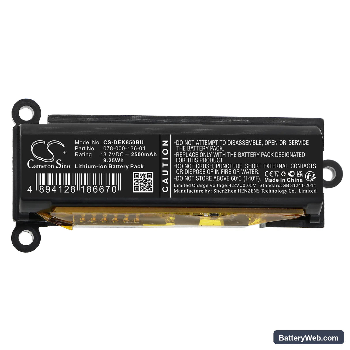 Dell Controller Card DGK85 Replacement Battery, 3.7V, 2500mAh, Li-ion 5