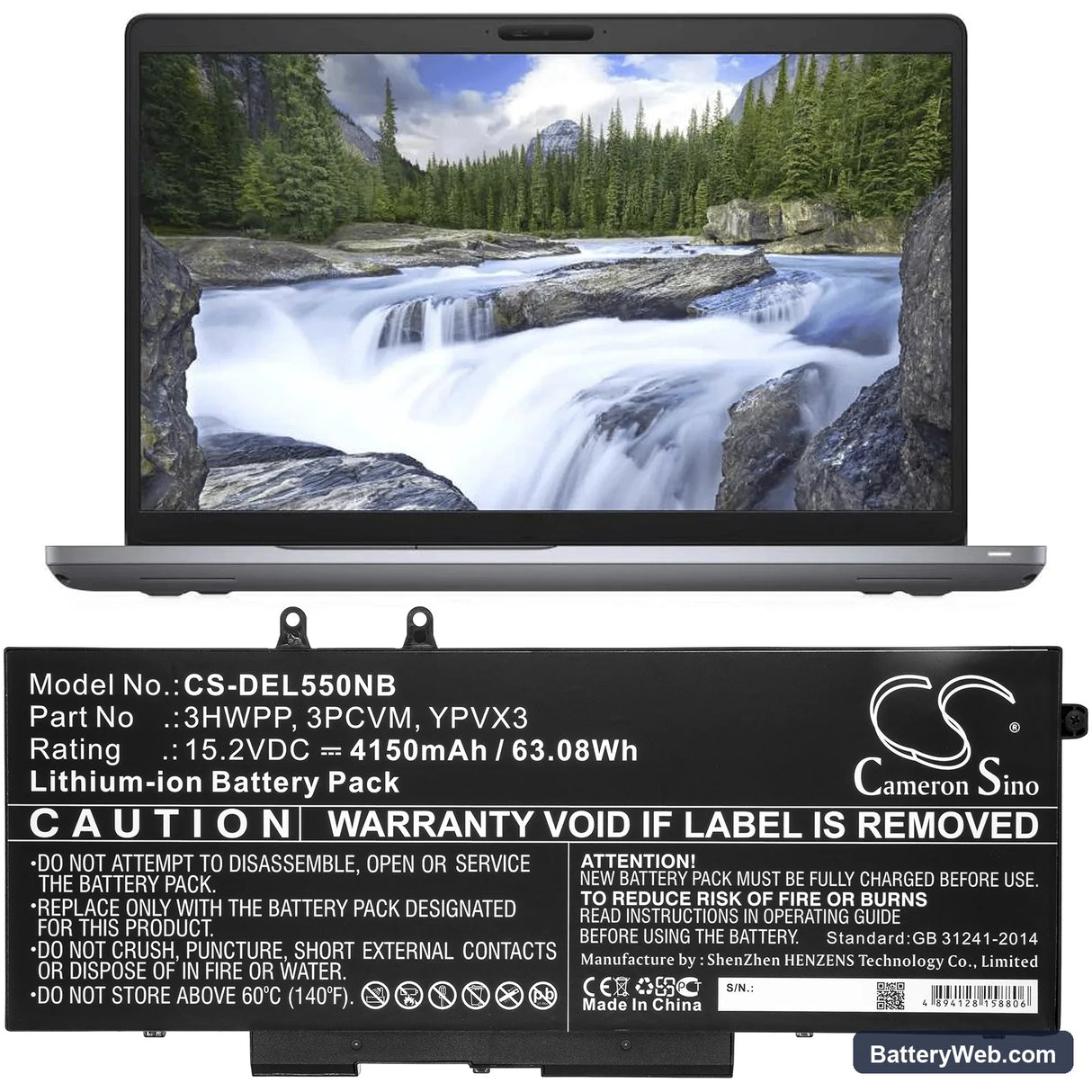 Dell Latitude 5501 Replacement Battery, 15.2V, 4150mAh, Li-ion 5