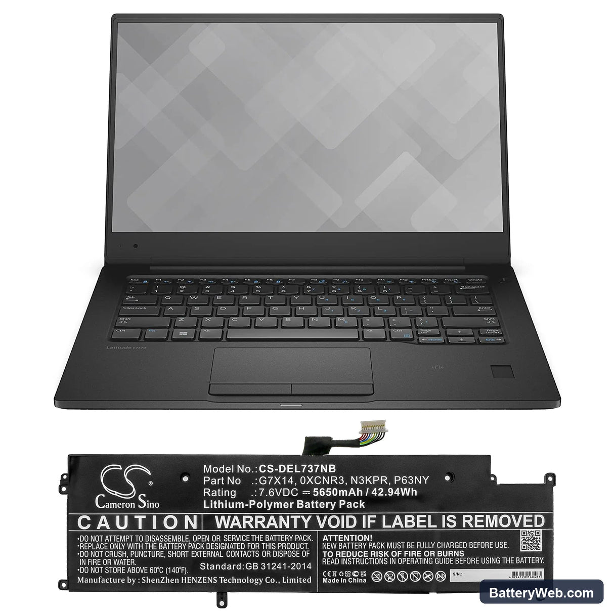 Dell Latitude E7370 Replacement Battery, 7.6V, 5650mAh, Li-Polymer 5