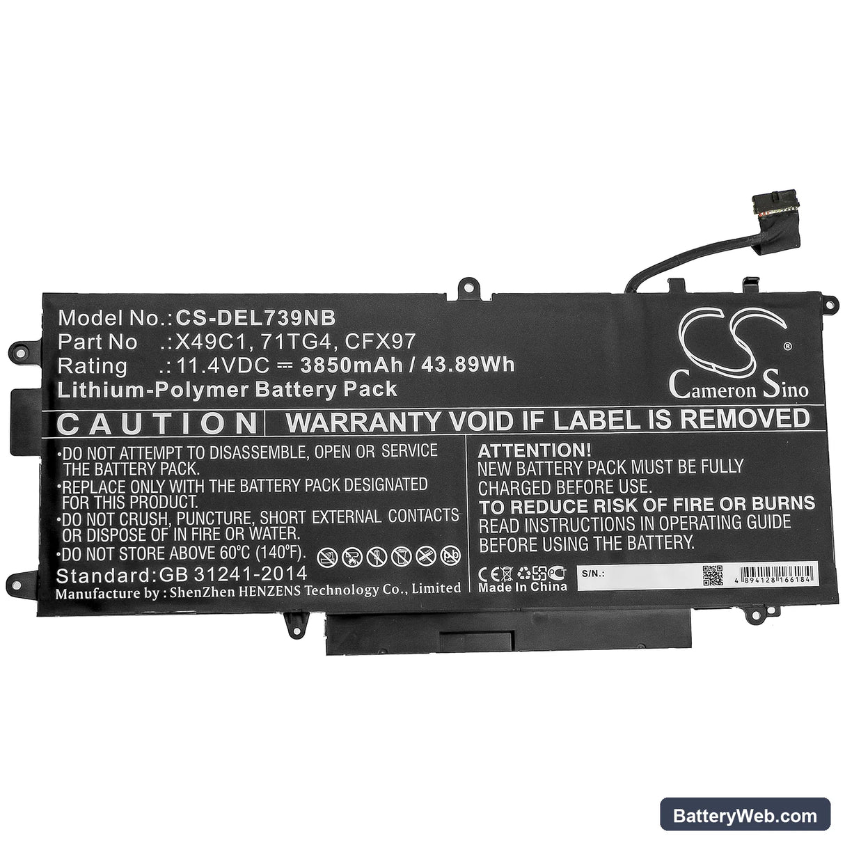 Dell Latitude 5289 2-in-1 Replacement Battery, 11.4V, 3850mAh, Li-Polymer 3
