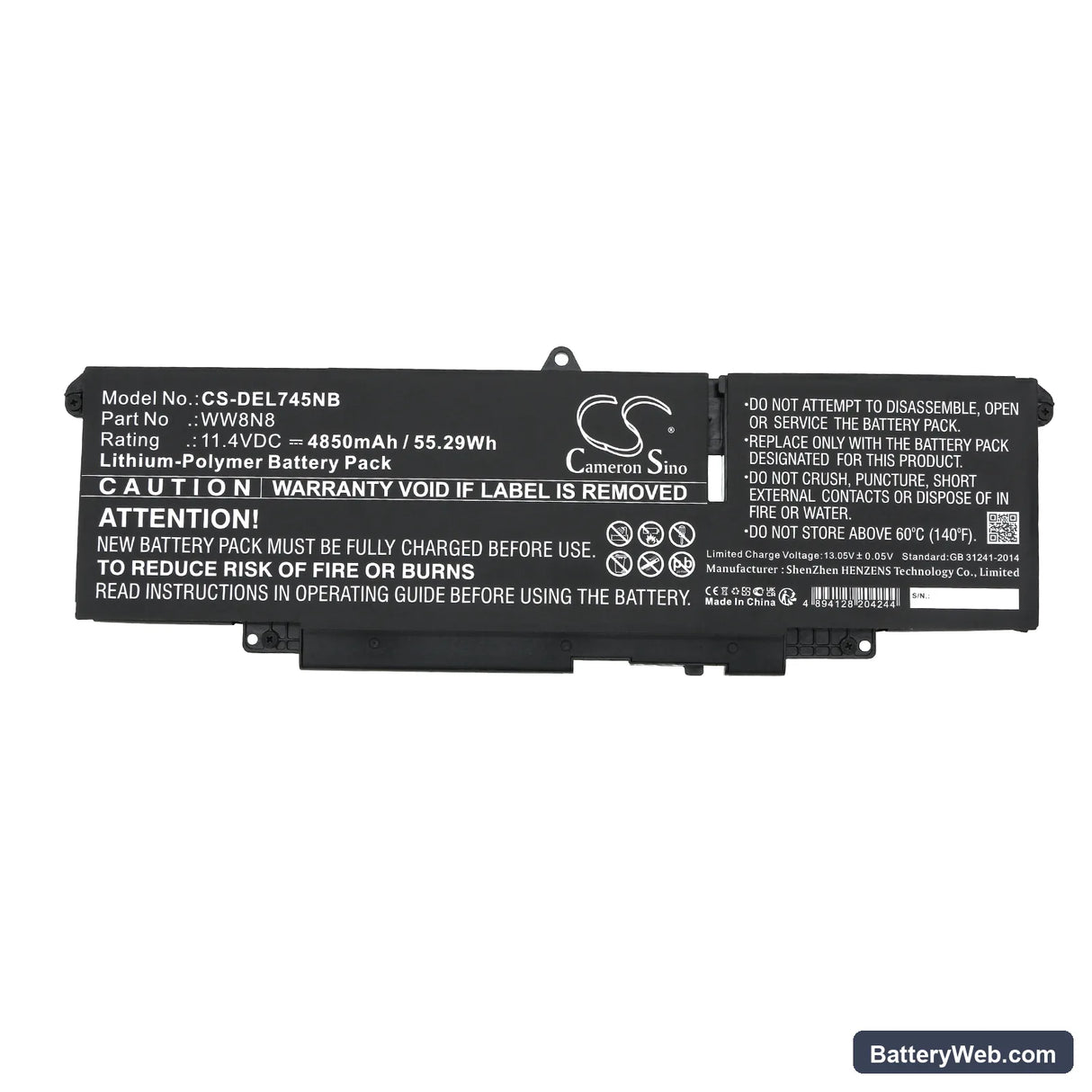 Dell Latitude 7450 Replacement Battery, 11.4V, 4850mAh, Li-ion 3