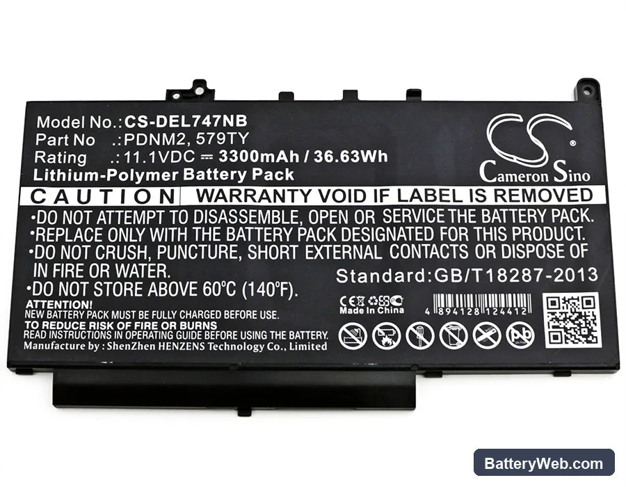 Dell Latitude E7470 Replacement Battery, 11.1V, 3300mAh, Li-Polymer 3