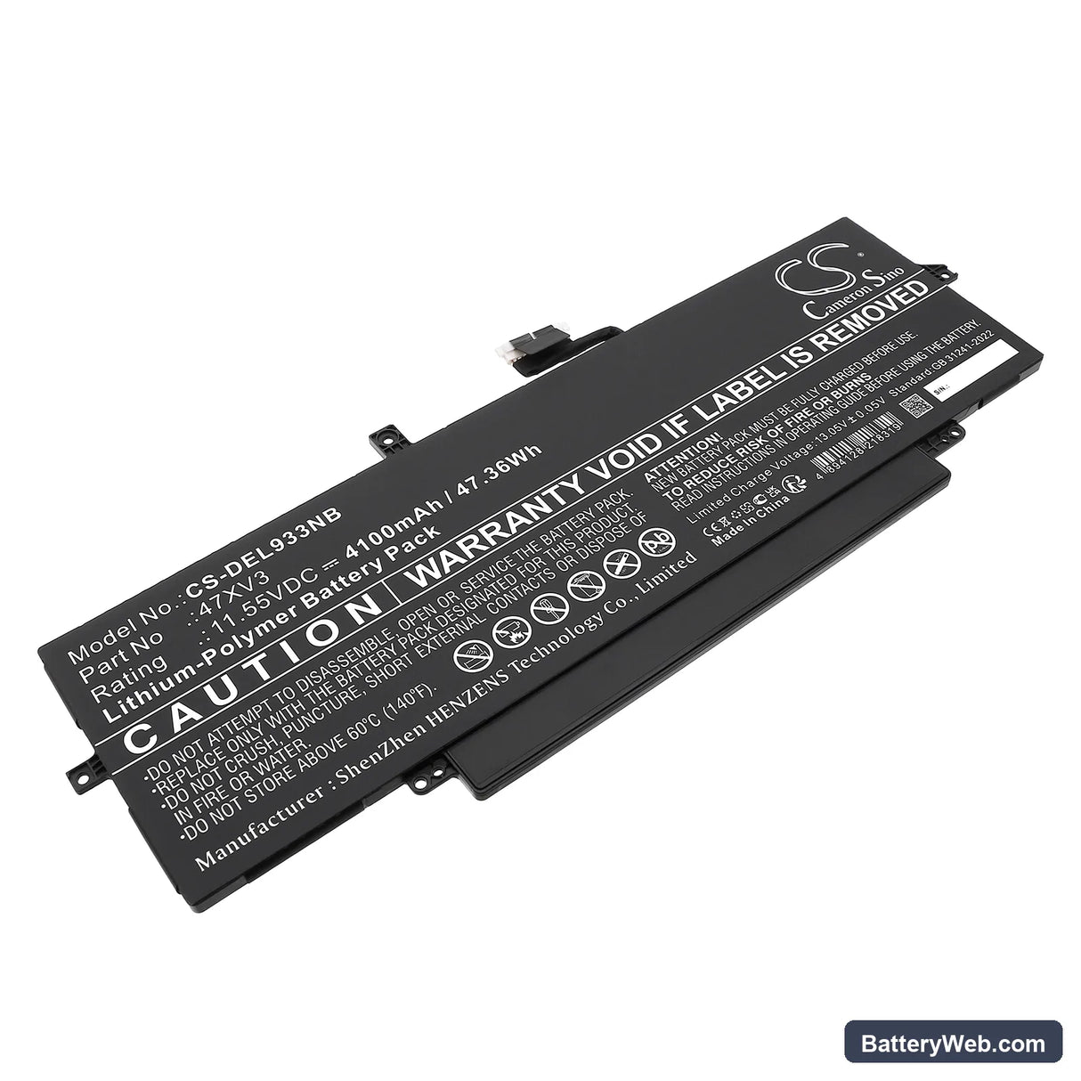 Dell Latitude 9330 Replacement Battery, 11.55V, 4100mAh, Li-Polymer 1