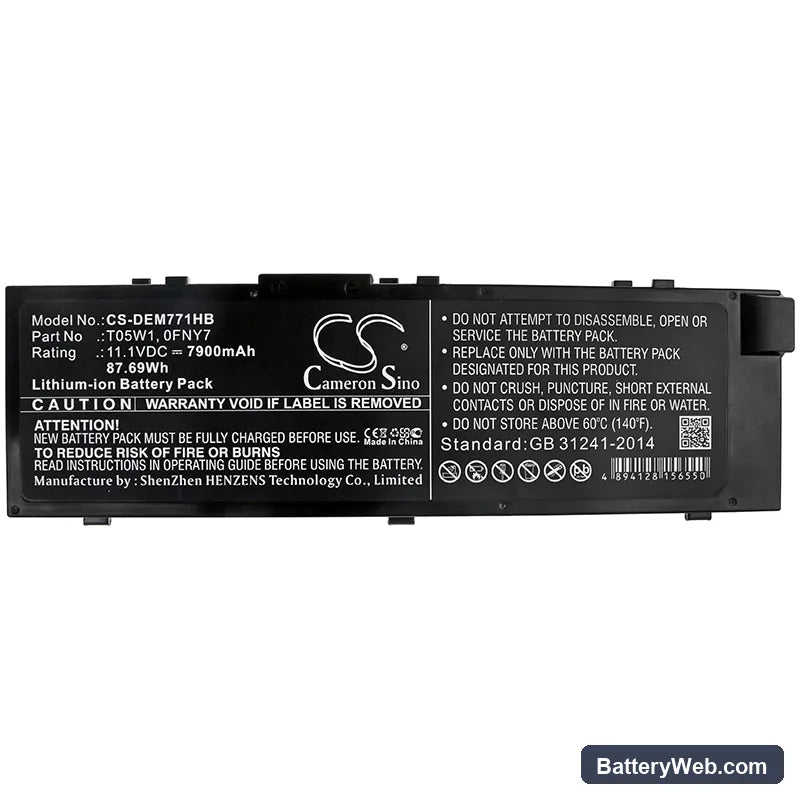 Dell Precision M7710 Replacement Battery, 11.1V, 7900mAh, Li-ion 3