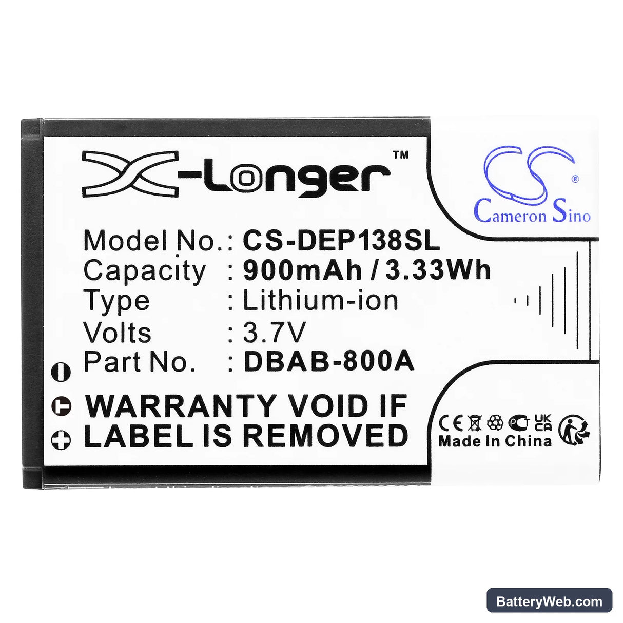 Doro 1378 Replacement Battery, 3.7V, 900mAh, Li-ion 3