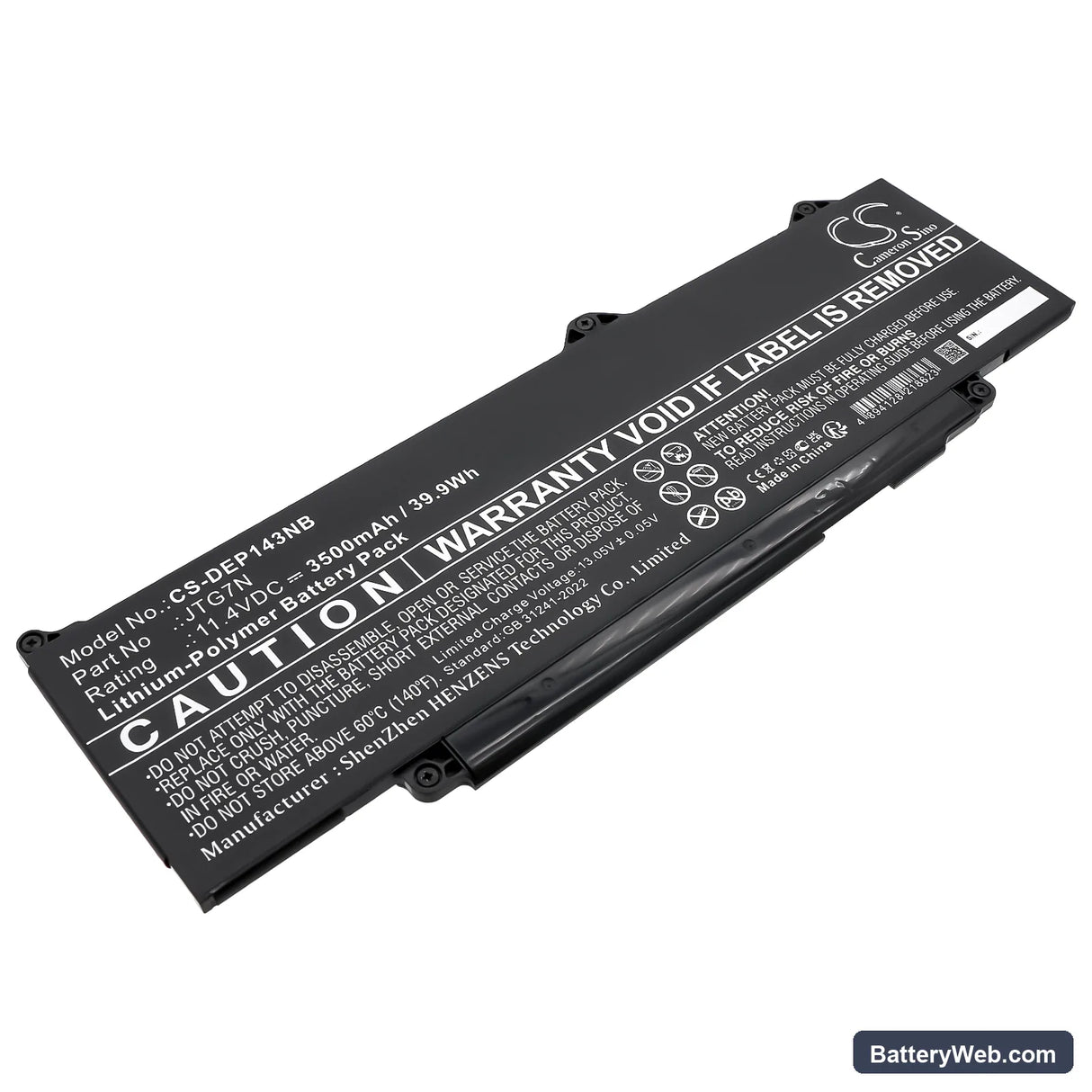 Dell Latitude 13 5340 Replacement Battery, 11.4V, 3500mAh, Li-Polymer 1