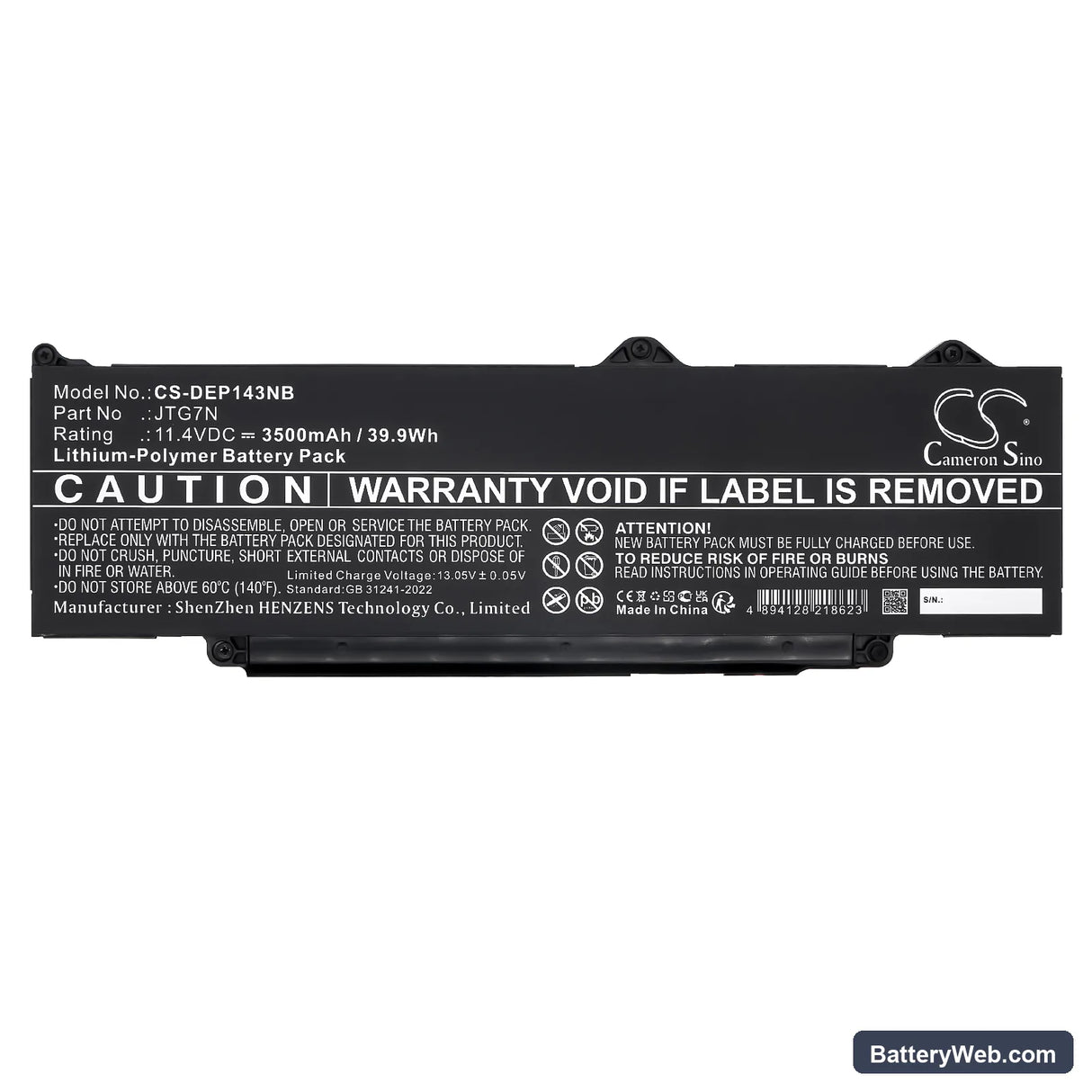 Dell Latitude 13 5340 Replacement Battery, 11.4V, 3500mAh, Li-Polymer 5