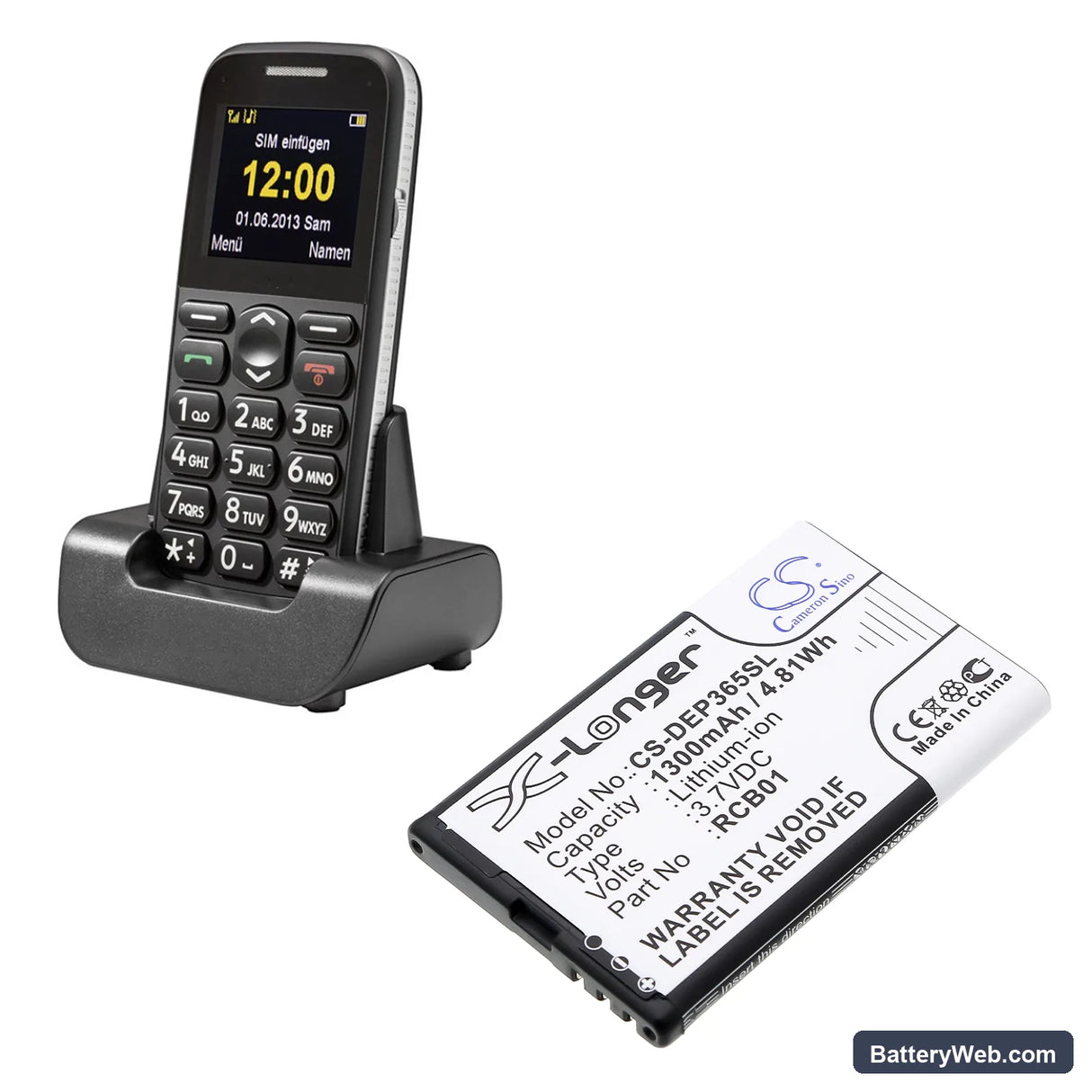 Doro Primo 365 Replacement Battery, 3.7V, 1300mAh, Li-ion 6