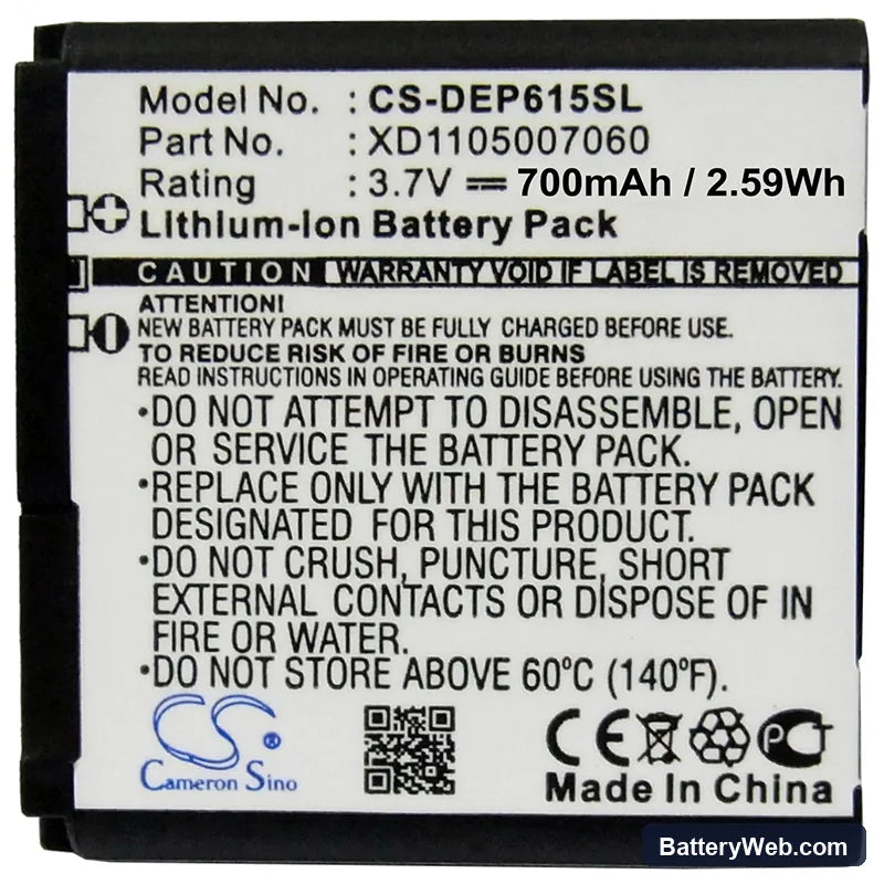 Doro 614 Replacement Battery, 3.7V, 700mAh, Li-ion 5