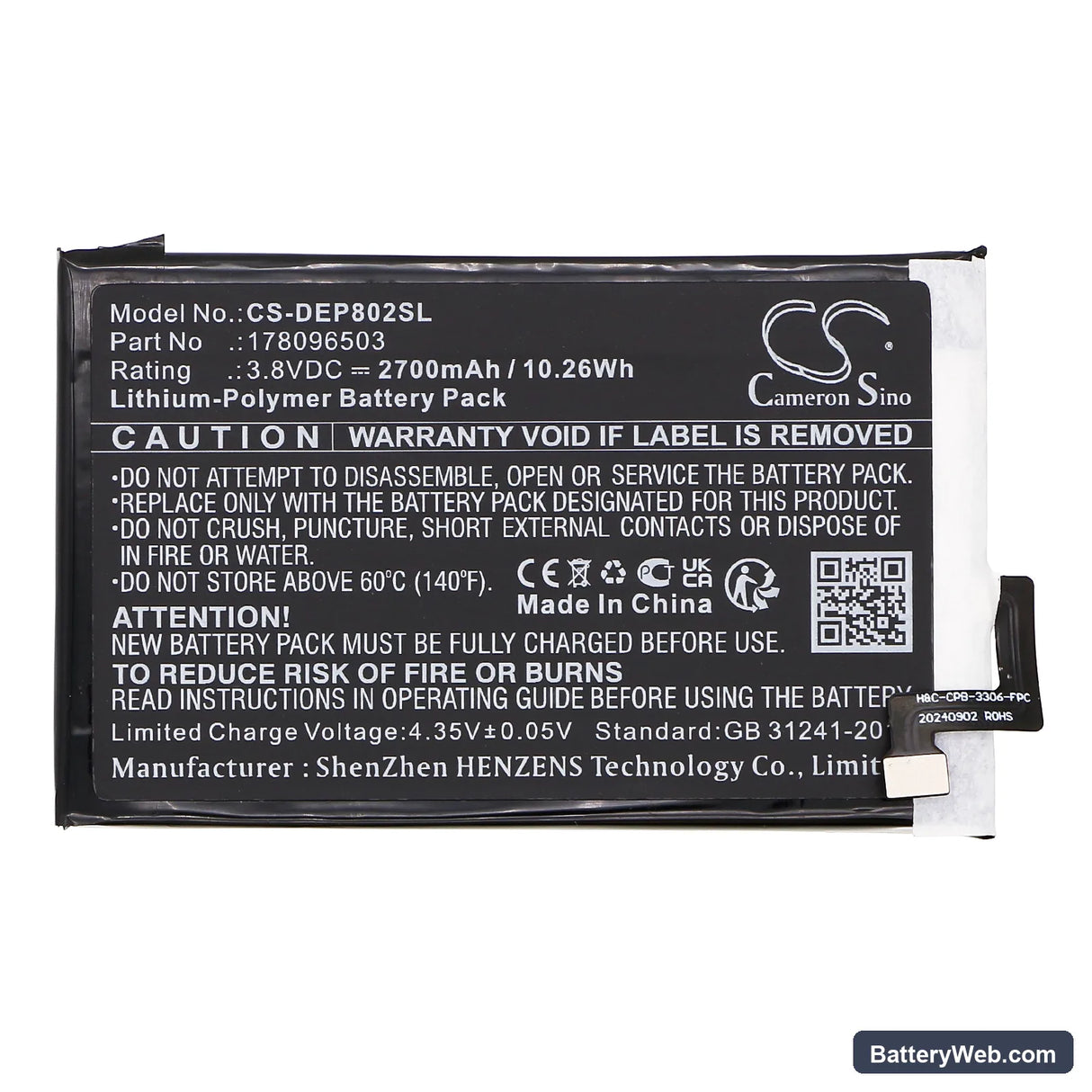 Doro 8020X LTE Replacement Battery, 3.8V, 2700mAh, Li-Polymer 3