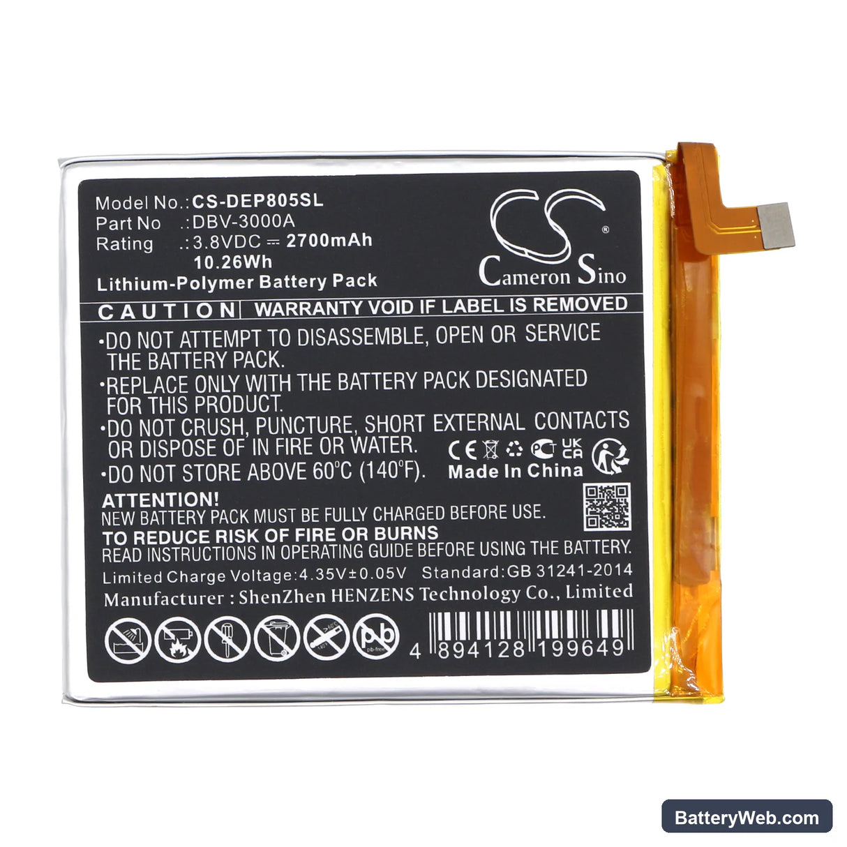 Doro 8050 Replacement Battery, 3.8V, 2700mAh, Li-Polymer 3