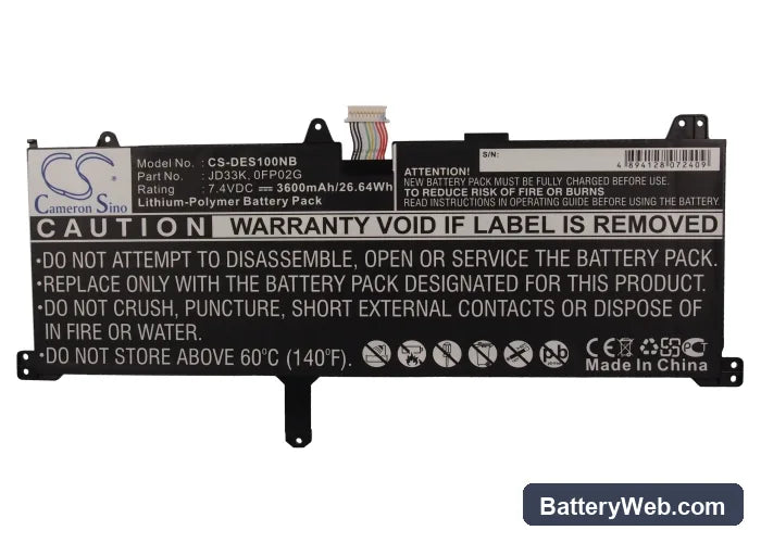 Dell XPS 10 Replacement Battery, 7.4V, 3600mAh, Li-Polymer 5
