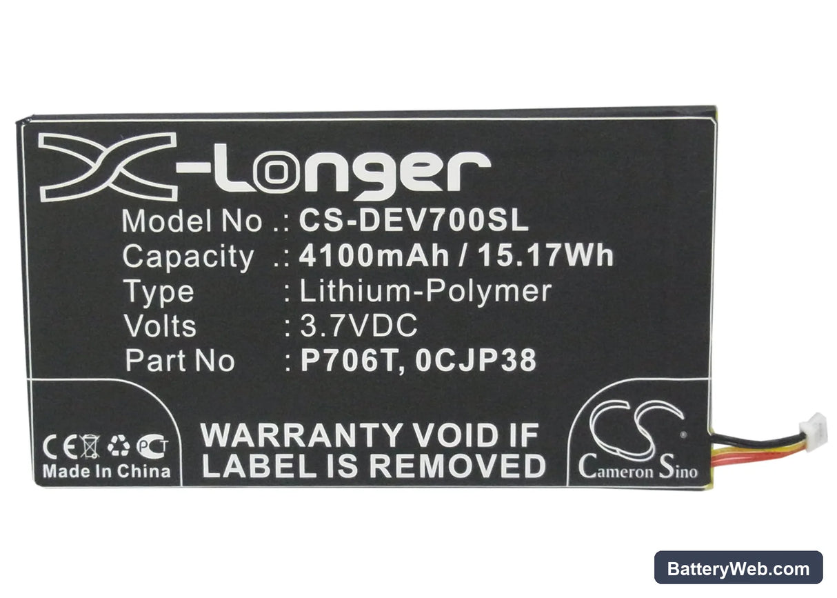 Dell Venue 7 Replacement Battery, 3.7V, 4100mAh, Li-Polymer 5