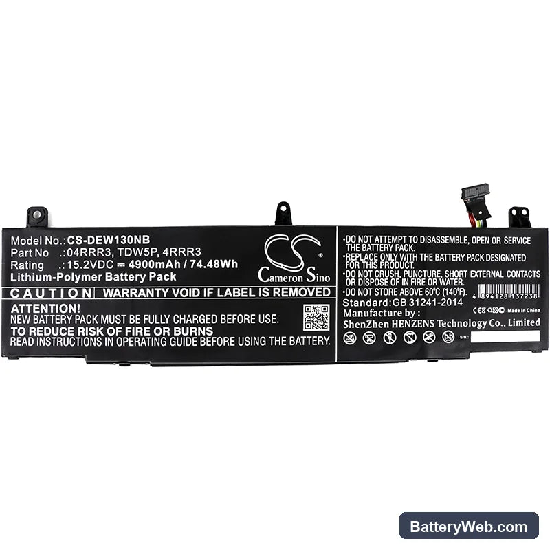 Dell Alienware 13 R3 Replacement Battery, 15.2V, 4900mAh, Li-Polymer 3
