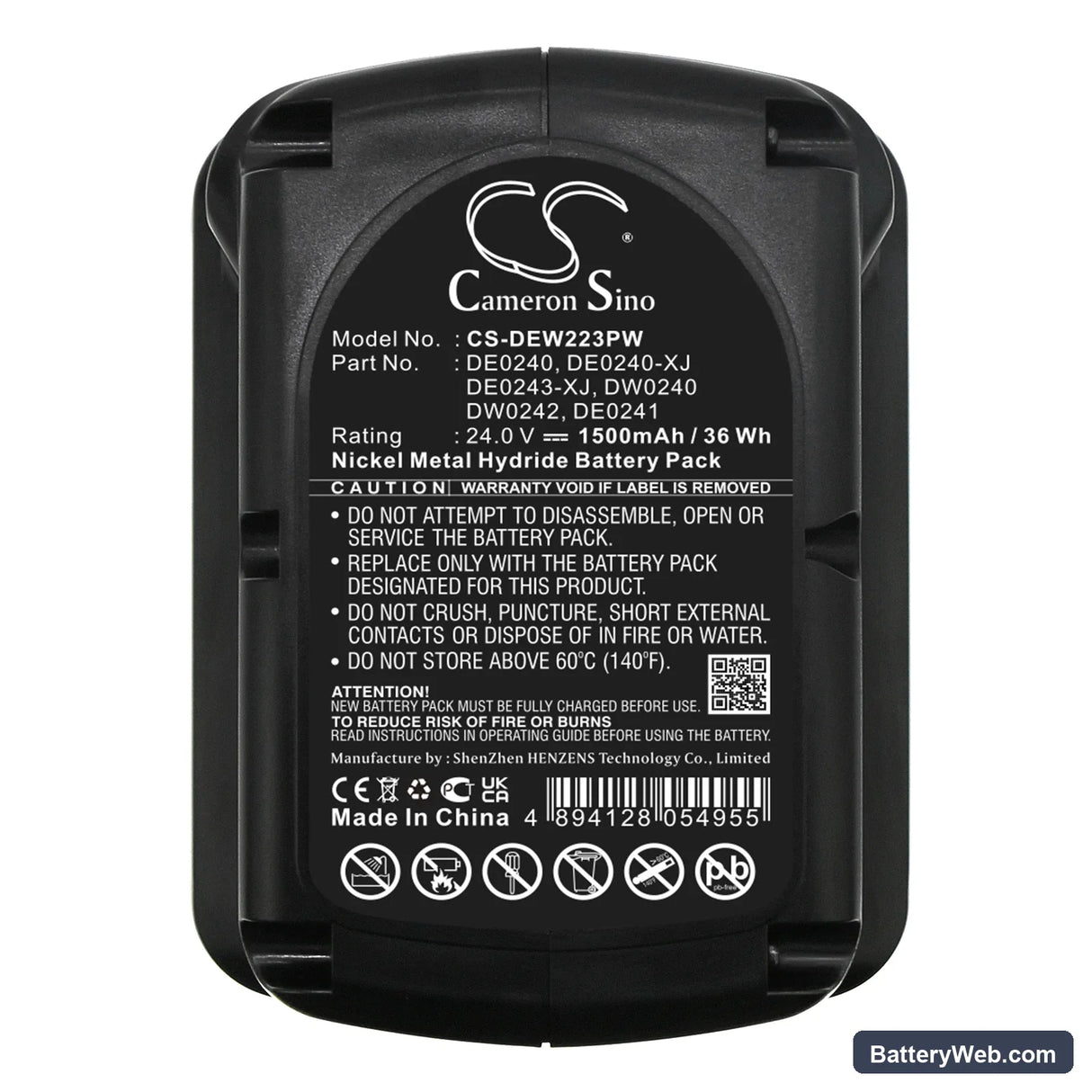 DeWalt DC222KA Replacement Battery, 24V, 1500mAh, Ni-MH 5