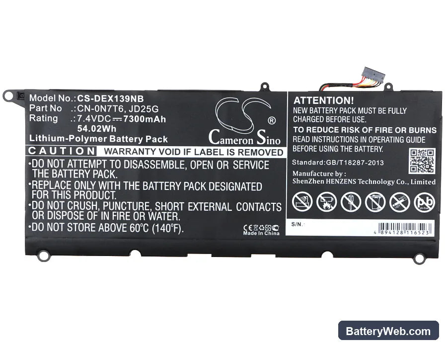 Dell XPS 13 9343 Replacement Battery, 7.4V, 7300mAh, Li-Polymer 5