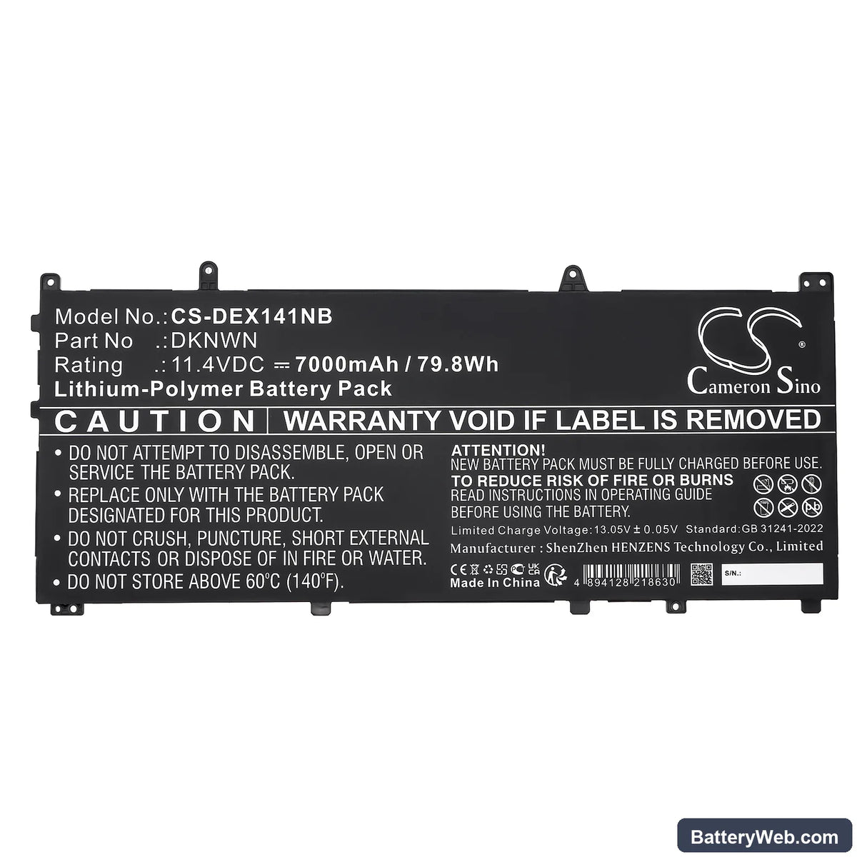 Dell Alienware X14 R1 Replacement Battery, 11.4V, 7000mAh, Li-Polymer 5