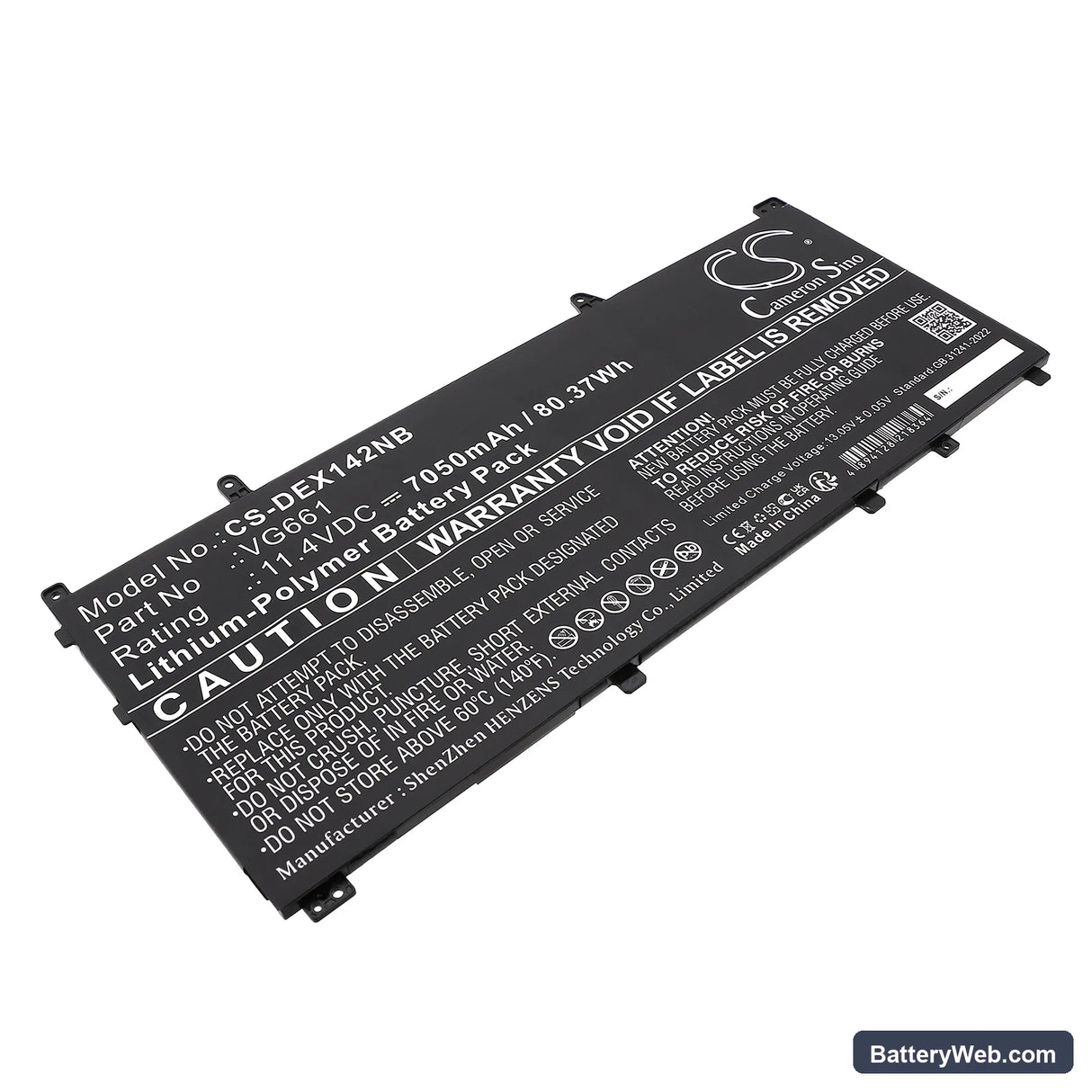 Dell Alienware X14 R1 Replacement Battery, 11.4V, 7050mAh, Li-Polymer 1