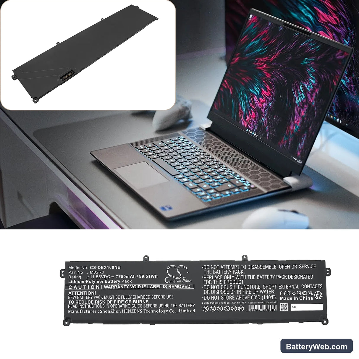 Dell Alienware X16 Replacement Battery, 11.55V, 7750mAh, Li-Polymer 6