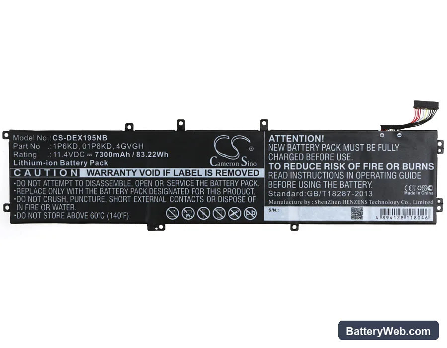 Dell XPS 15 9550 Replacement Battery, 11.4V, 7300mAh, Li-ion 5