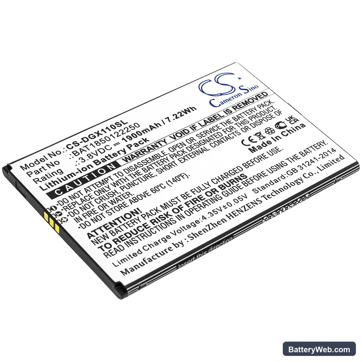 Doogee X11 Replacement Battery, 3.8V, 1900mAh, Li-ion 1