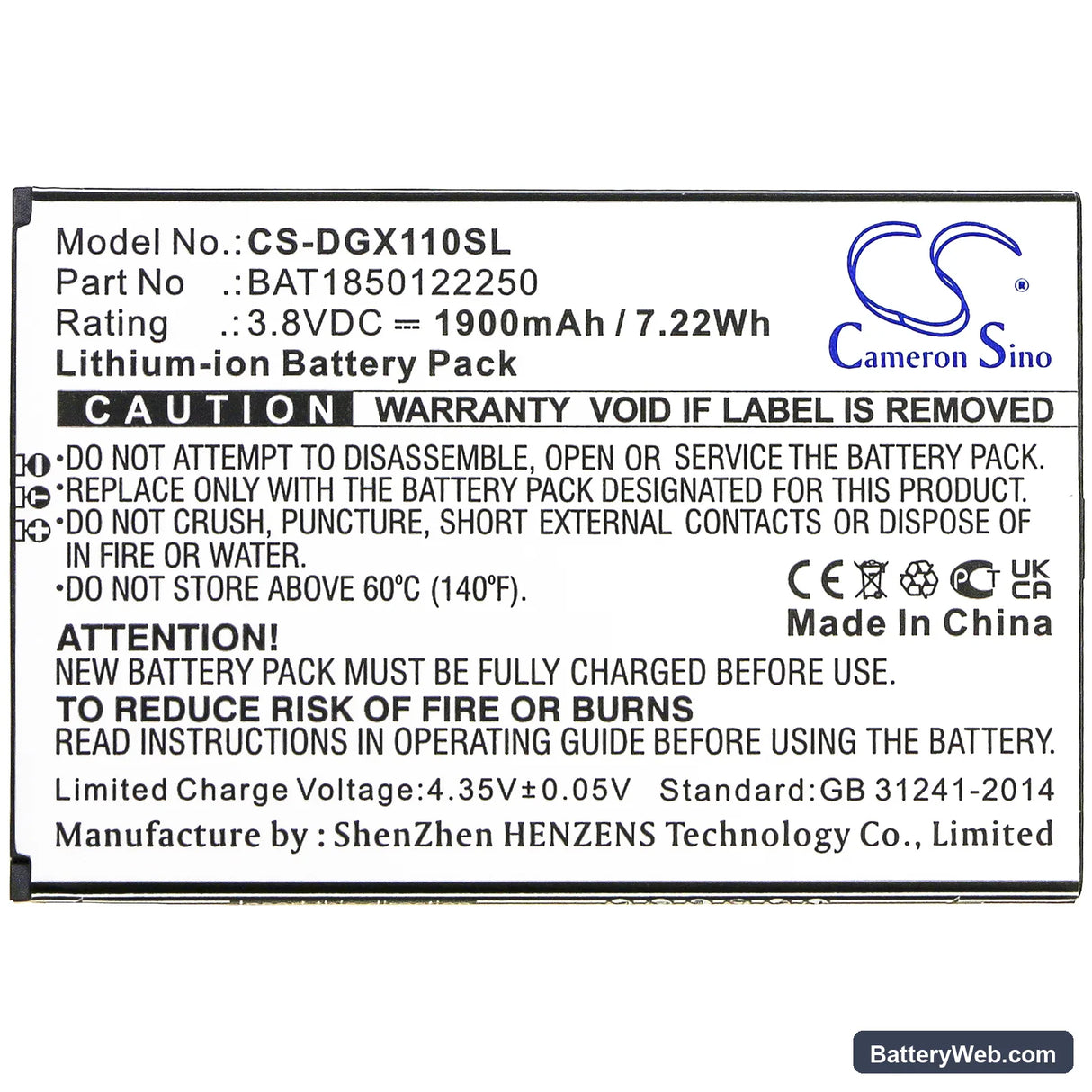 Doogee X11 Replacement Battery, 3.8V, 1900mAh, Li-ion 3