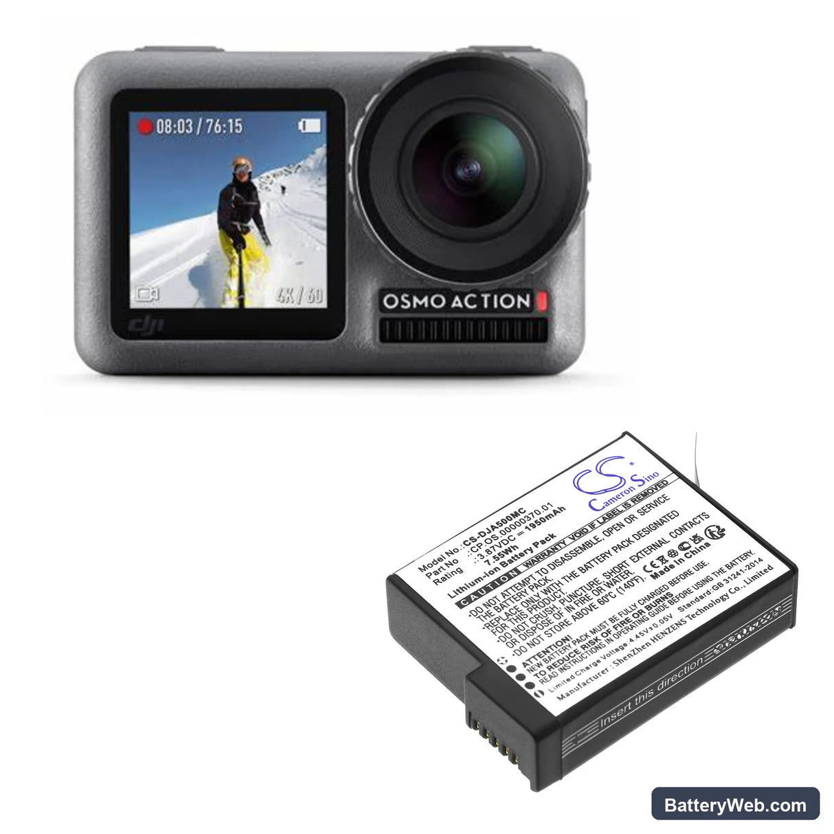 DJI Osmo 360 Replacement Battery, 3.87V, 1950mAh, Li-ion 6