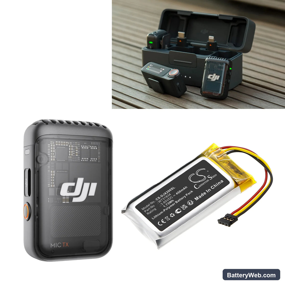 DJI MIC 2 Charging Case Replacement Battery, 3.85V, 450mAh, Li-Polymer 6