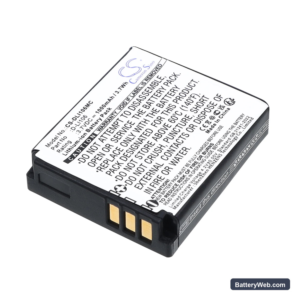 Pentax Optio X90 Replacement Battery, 3.7V, 1000mAh, Li-ion 1