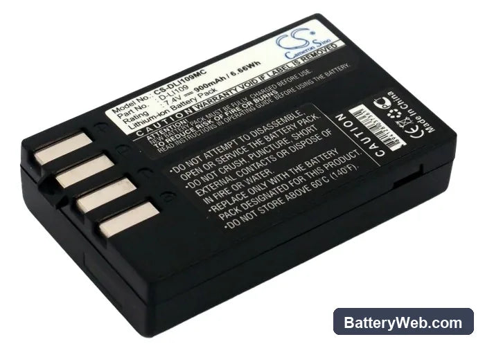 Pentax K-R Replacement Battery, 7.4V, 900mAh, Li-ion 1