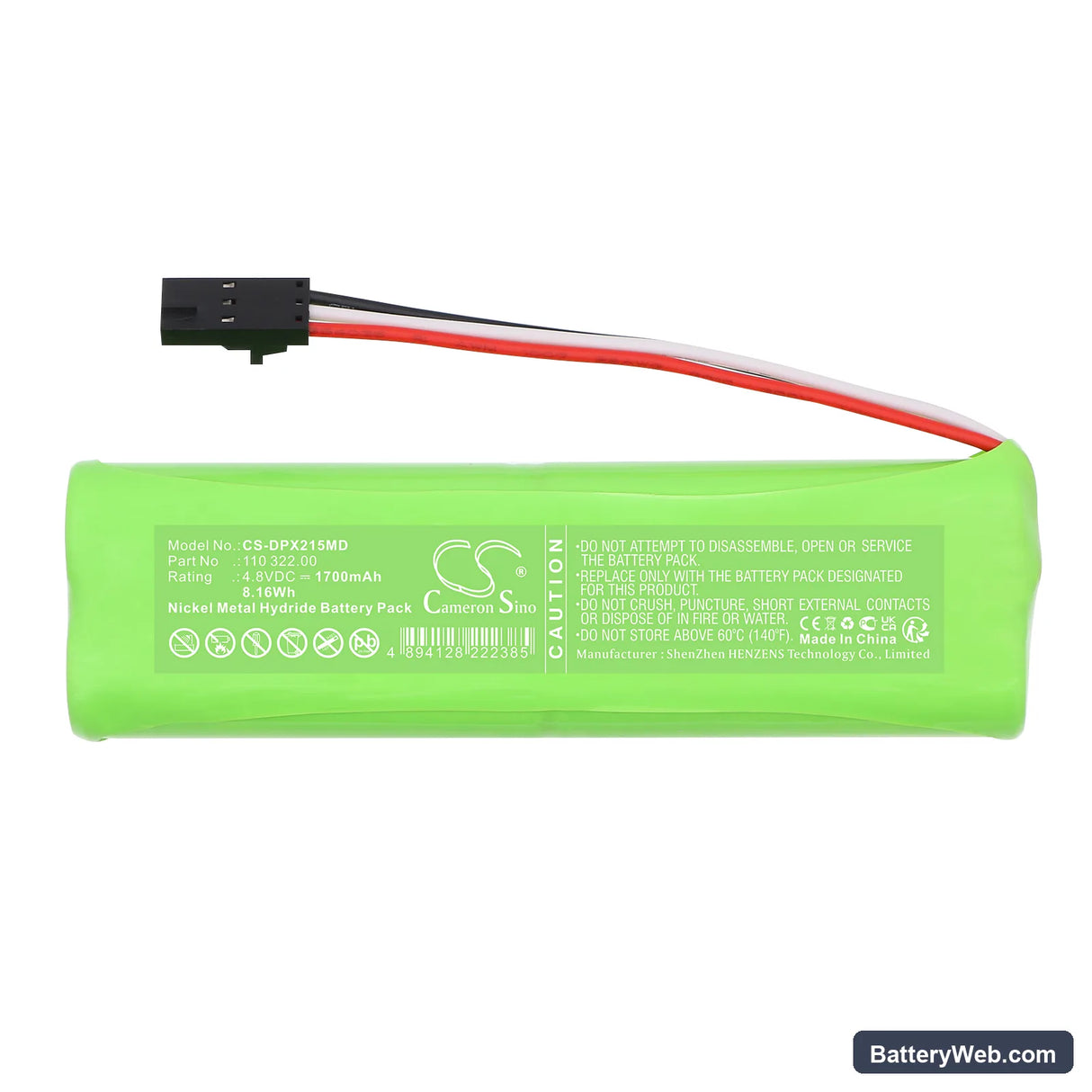 Dolphin medical pulse oximeter 2150 Replacement Battery, 4.8V, 1700mAh, Ni-MH 3