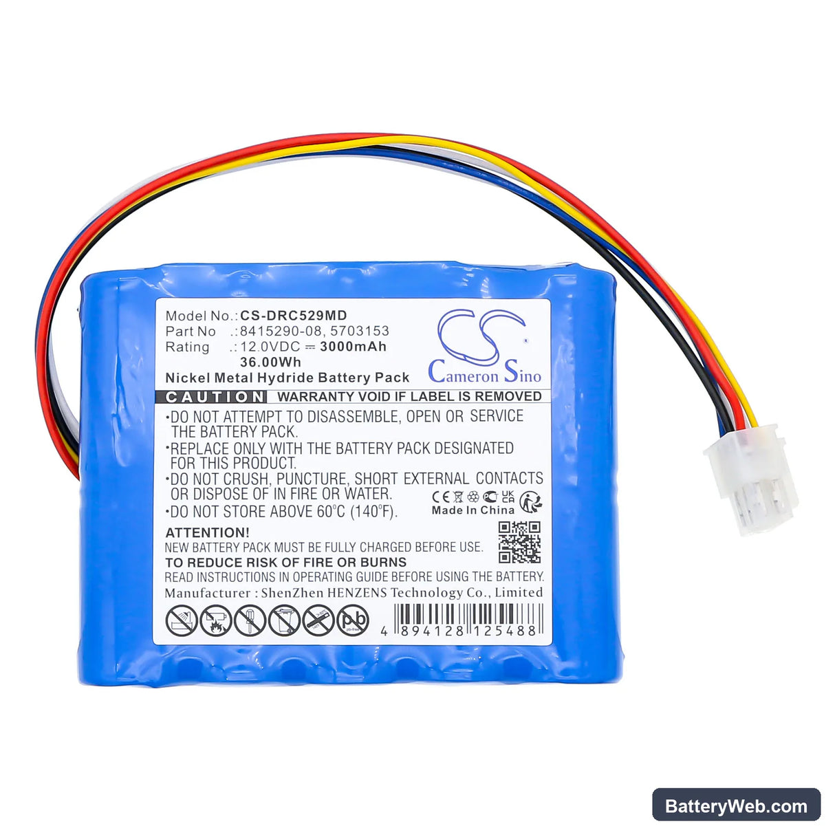 Drager Carina NIV Ventilator Replacement Battery, 12V, 3000mAh, Ni-MH 3