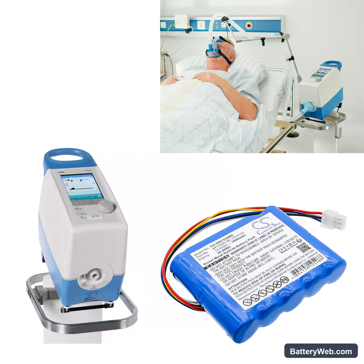 Drager Carina NIV Ventilator Replacement Battery, 12V, 3000mAh, Ni-MH 6