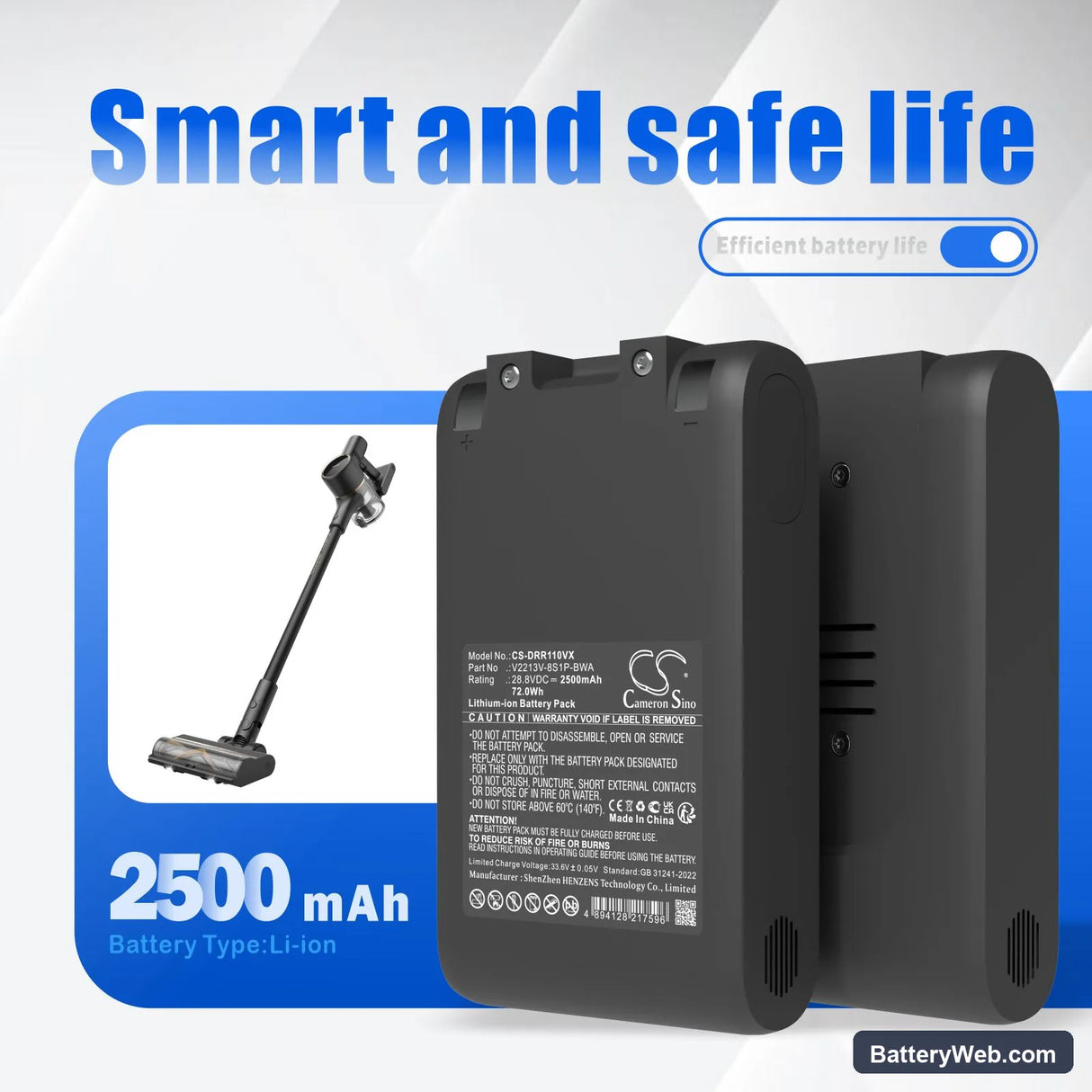 Dreame R10 Pro Replacement Battery, 28.8V, 2500mAh, Li-ion 7