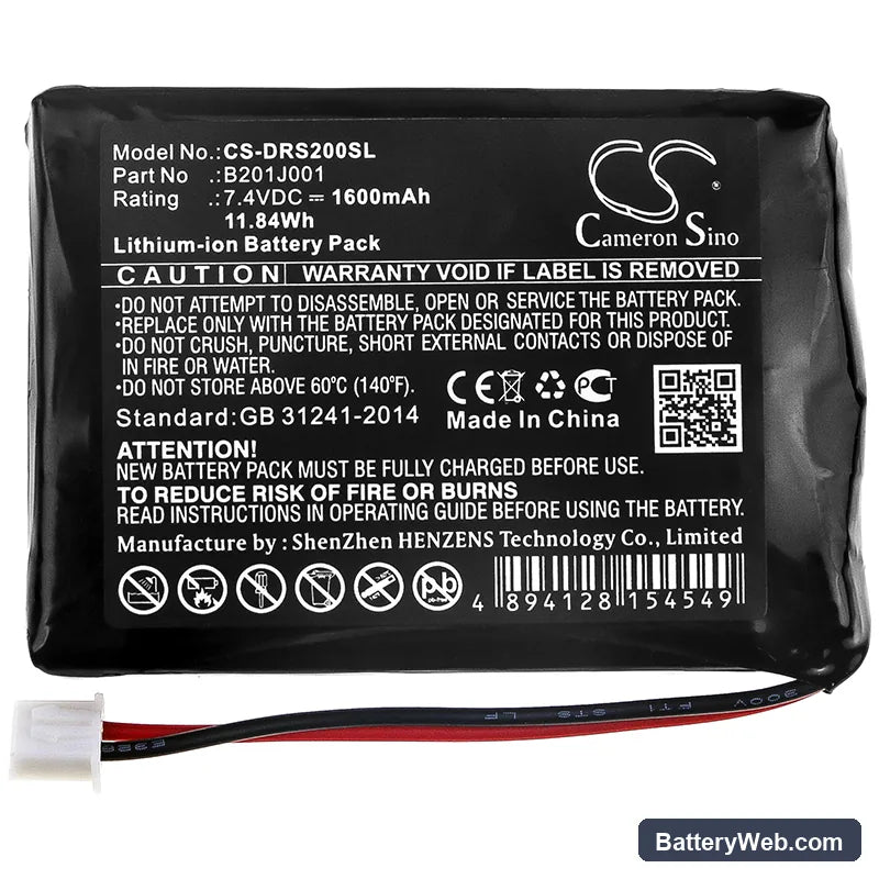 Deviser DS2000 Replacement Battery, 7.4V, 1600mAh, Li-ion 3