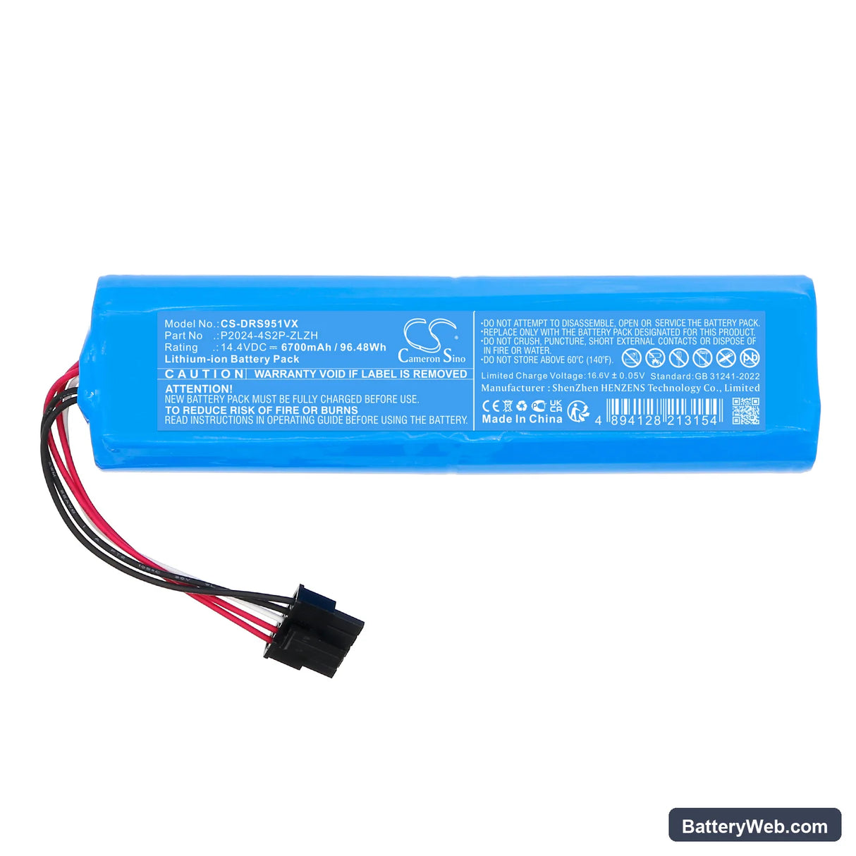 Dreame RLS95HE Replacement Battery, 14.4V, 6700mAh, Li-ion 3