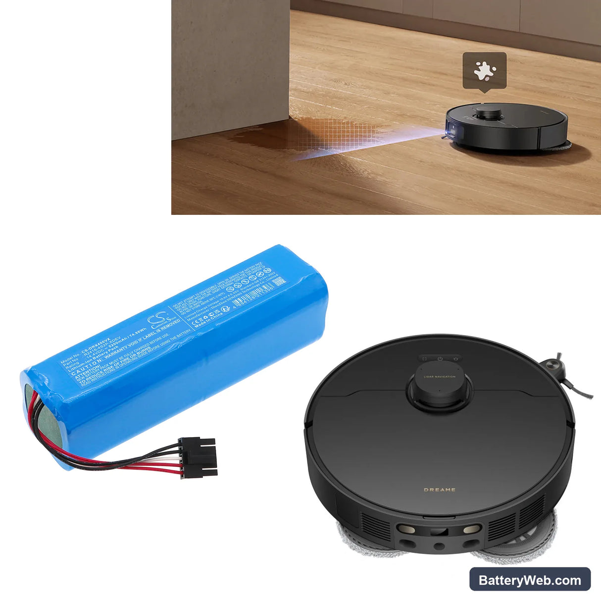 Dreame X40 Master Replacement Battery, 14.4V, 5200mAh, Li-ion 6