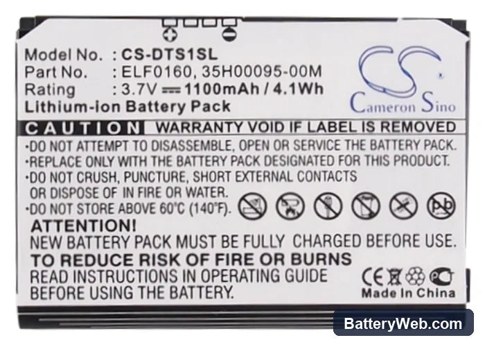 Vodafone VPA Touch Replacement Battery, 3.7V, 1100mAh, Li-ion 5