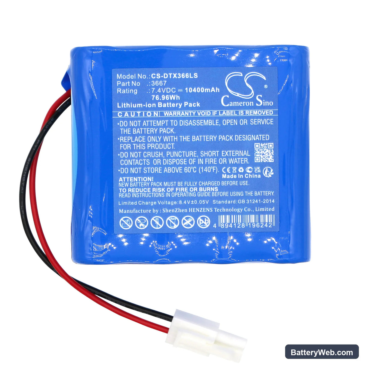DOTLUX 3666-060120 Replacement Battery, 7.4V, 10400mAh, Li-ion 3