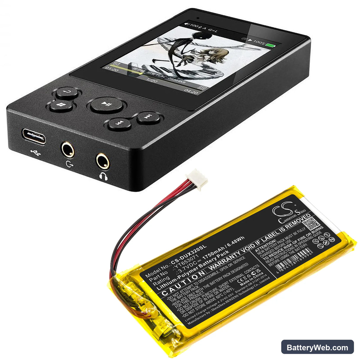 XDUOO X3 Mark II Replacement Battery, 3.7V, 1750mAh, Li-Polymer 6
