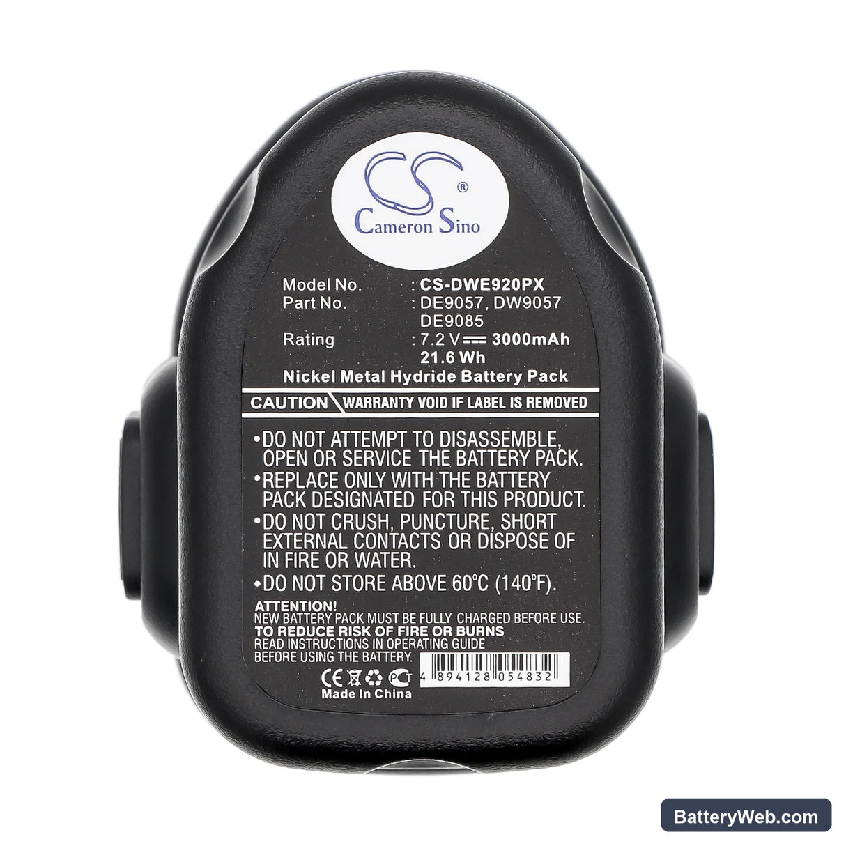 DeWalt DW920K Replacement Battery, 7.2V, 3000mAh, Ni-MH 5