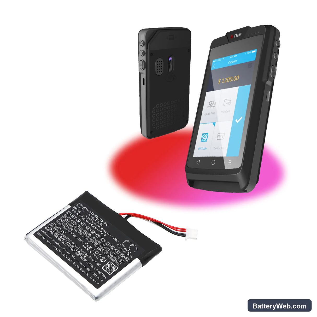 Dejavoo Q3 Replacement Battery, 3.8V, 3000mAh, Li-Polymer 6
